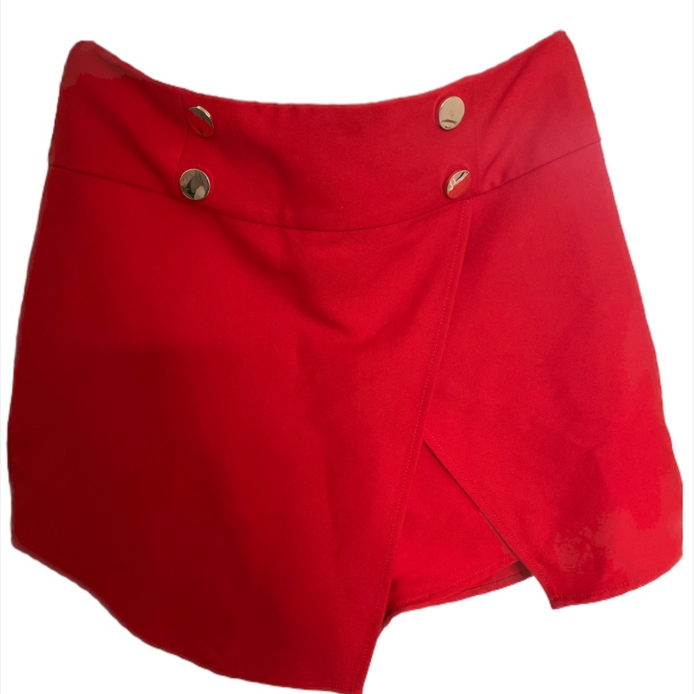 Red Skort with Faux Gold Buttons